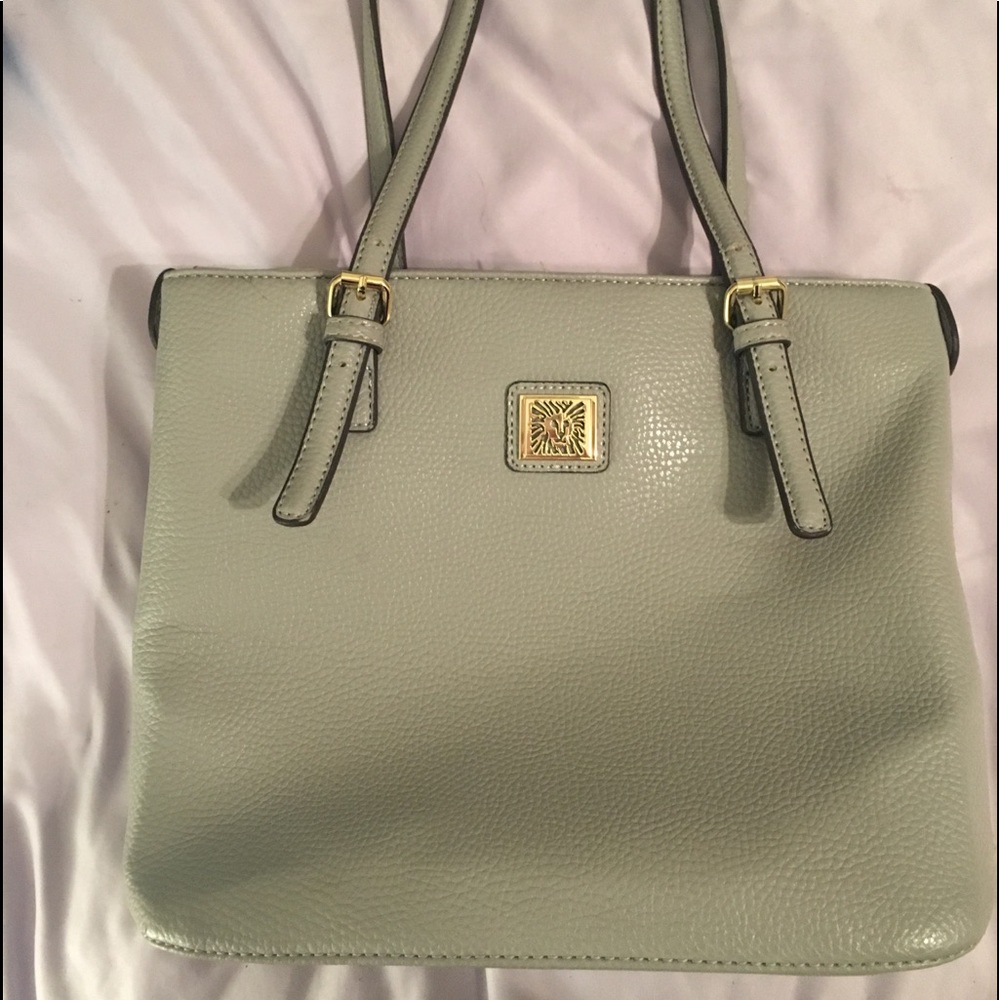 gray vegan leather Anne Klein Tote polka dots